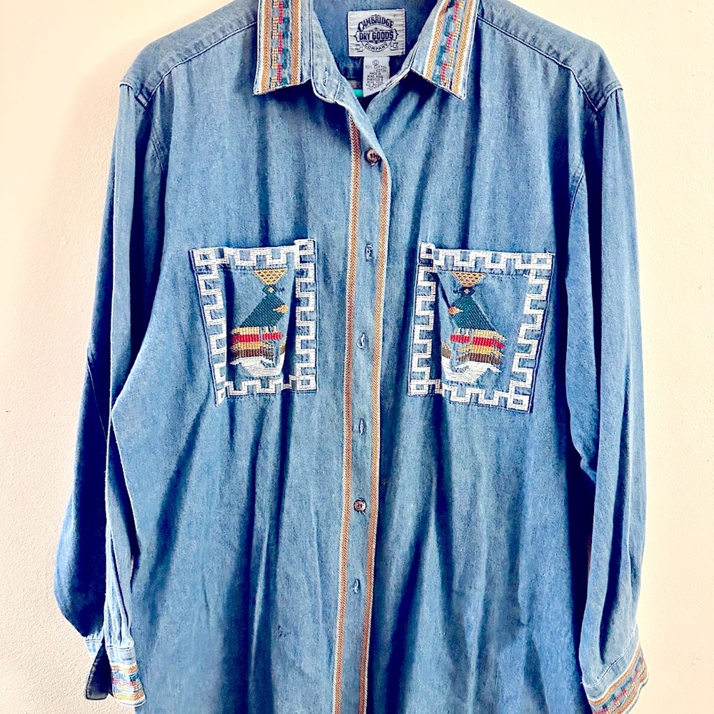 Vintage Cambridge Dry Goods Company embroidered bird shirt, size 12.